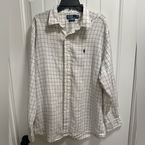 Polo Ralph Lauren Men’s XL Button Down Shirt Black and White 100% Linen